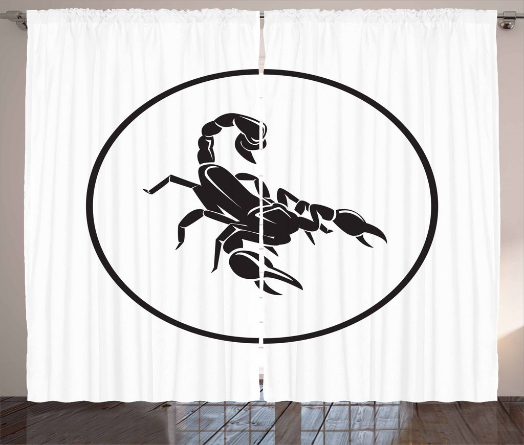 ABAKUHAUS Sternzeichen Skorpion Rustikaler Gardine, einfacher Kreis, Schlafzimmer Kräuselband Vorhang mit Schlaufen und Haken, 280 x 245 cm, Schwa...