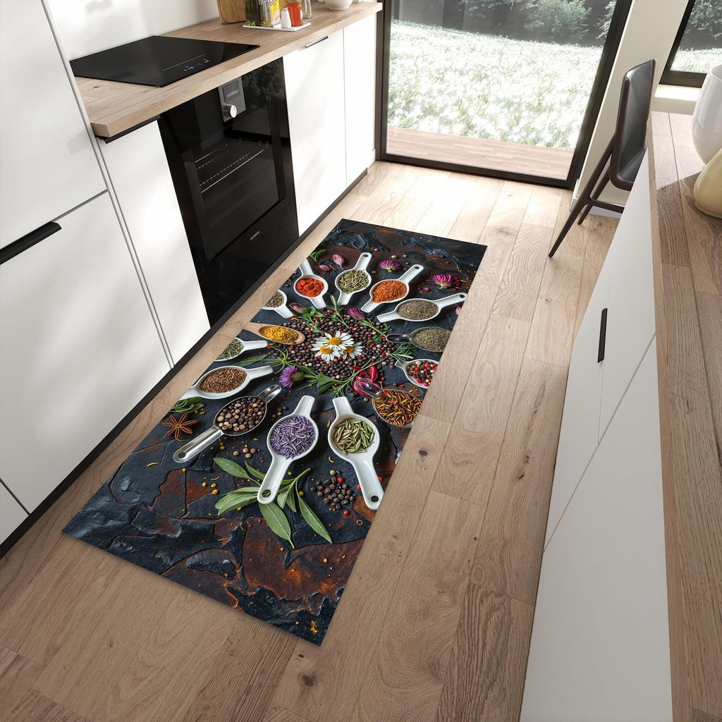 Küchenteppich 80x200cm rutschfest & abwischbar PVC Läufer - Kräuter und Gewürze