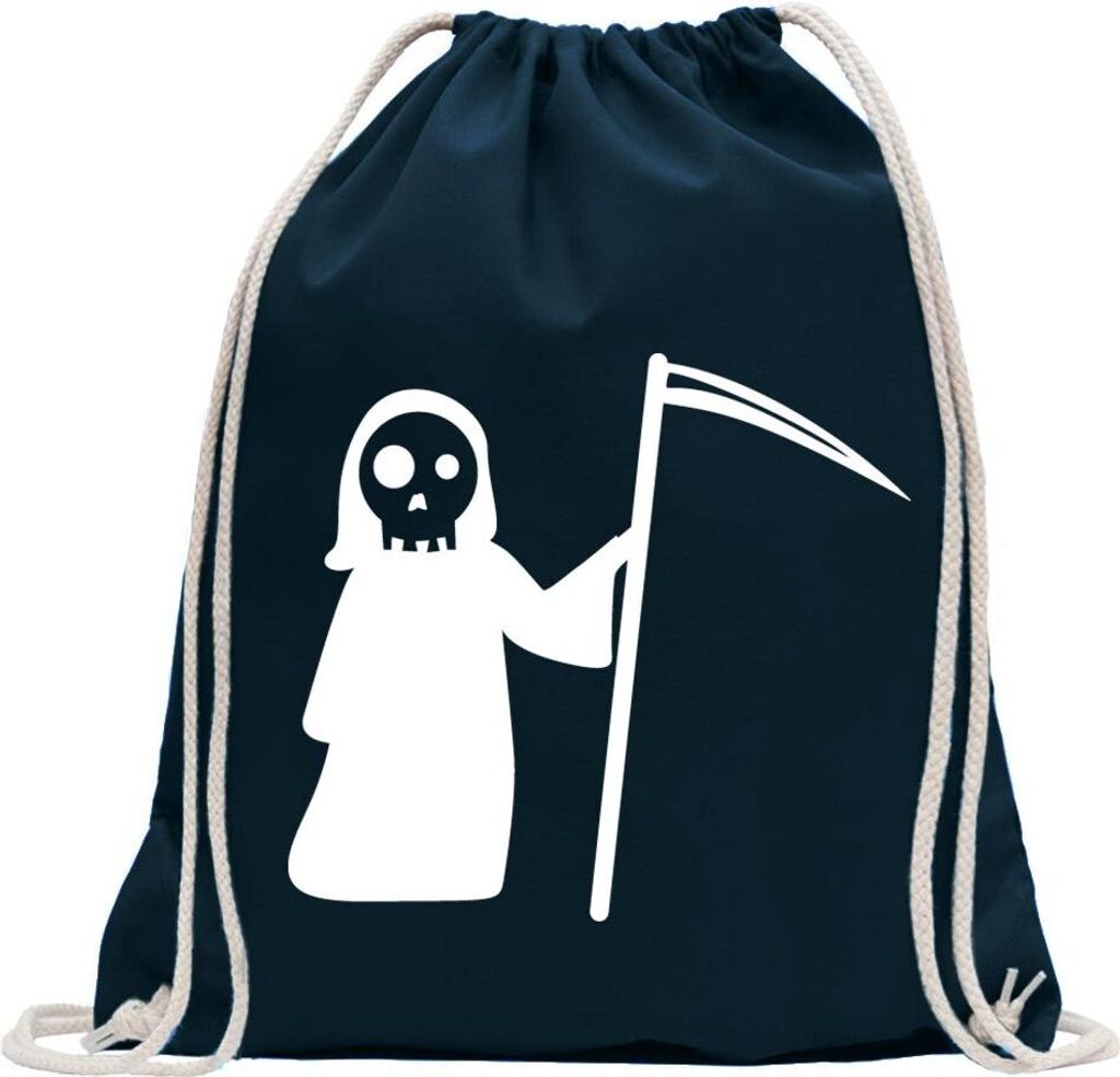 Kiwistar - Turnbeutel - dunkelblau - Sensenmann Comic Tod Death Grusel - Fun Rucksack Sport Beutel Gymsack Baumwolle mit Ziehgurt