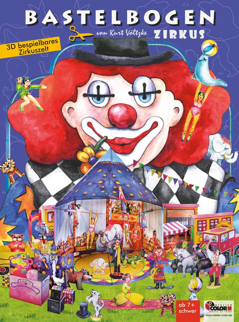 ATELIER COLOR Zirkus Bastelbogen mit Zirkuszelt, Zauberer, Artisten, Zirkuswagen zum Ausschneiden, Basteln Spielzeug aus Papier für Kinder ab 7+: ...