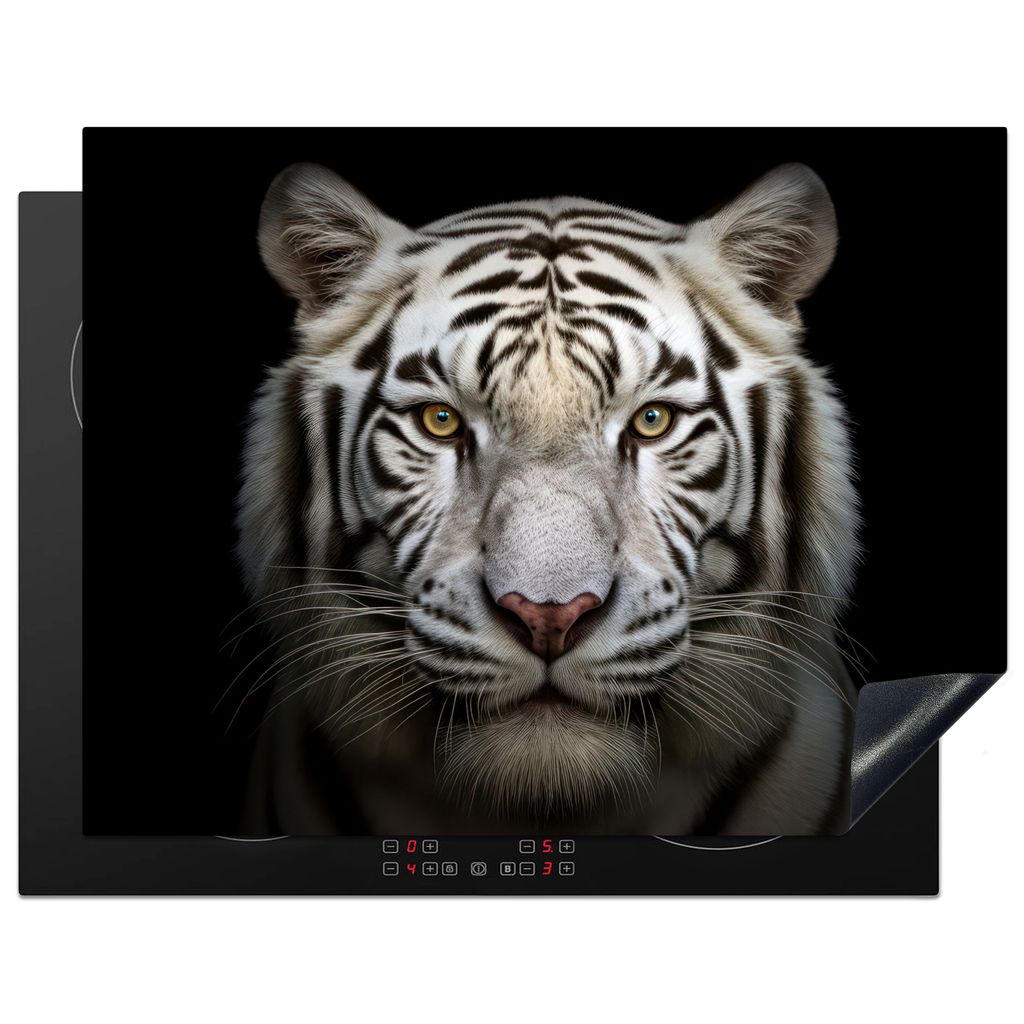 KitchenYeah Herdabdeckplatte Tiger - Tiere - Porträt - Schwarz , 77x59cm, Küche Deko, Glaskeramikkochfeld Herdabdeckung, Abdeckplatte fùr Koch...