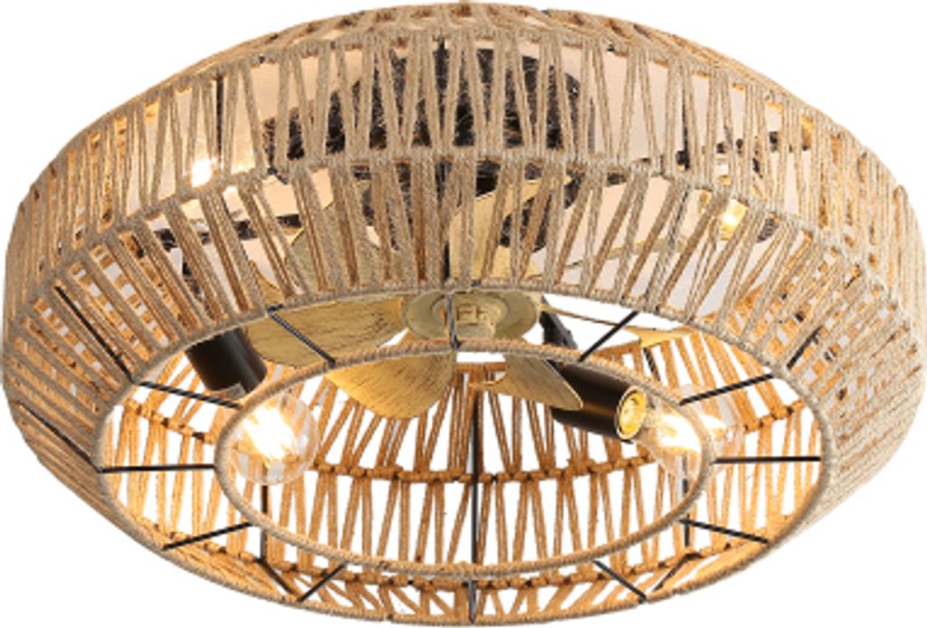 AIORBER Deckenventilator, bündig montiert, Rattan Design, 6 Geschwindigkeiten, mit Licht & Fernbedienung,weniger als 35dB Lärm,Wohnzimmer Schlafz...