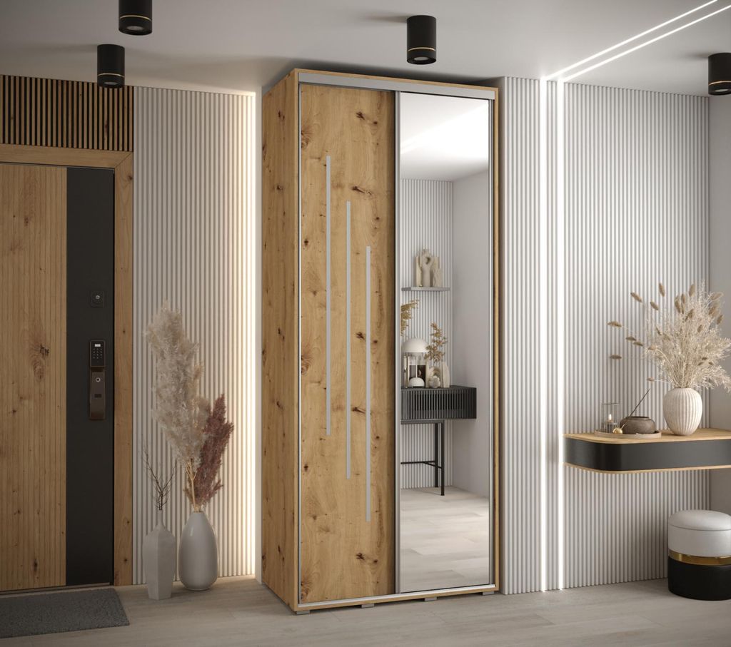 Kleiderschrank ASIRI 9 - 100/60 cm, Artisan-Eiche / Silber