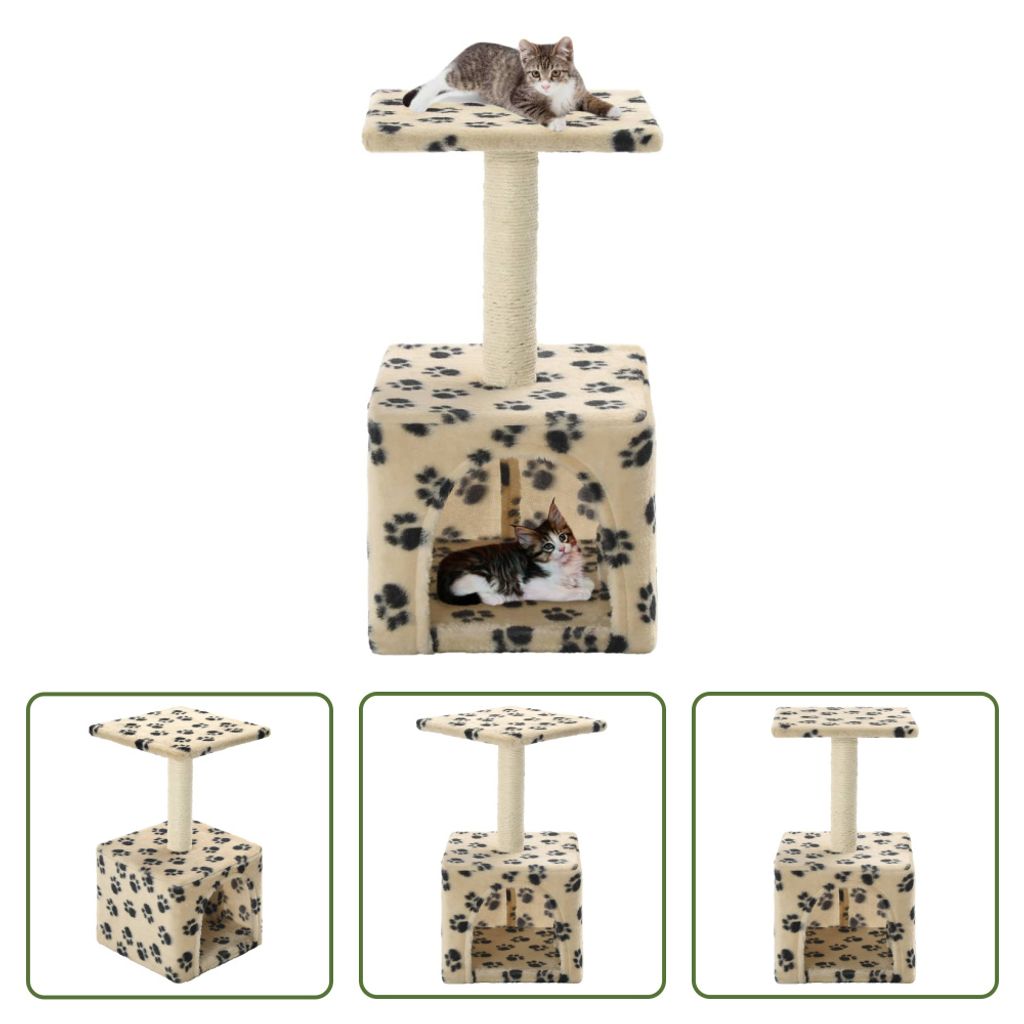 The Living Store Katzen-Kratzbaum Sisal 55 cm Beige Pfoten-Aufdruck
