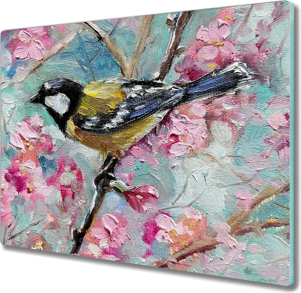 Coloray Schneidebrett Herdabdeckplatte 60x52 cm Kochplattenabdeckung Hackbrett Küchenbrett - Blumen Tier Vogel