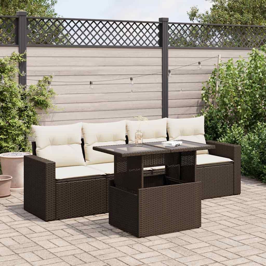 Maison Exclusive - 5-tlg. Garten-Sofagarnitur mit Kissen Braun Poly Rattan