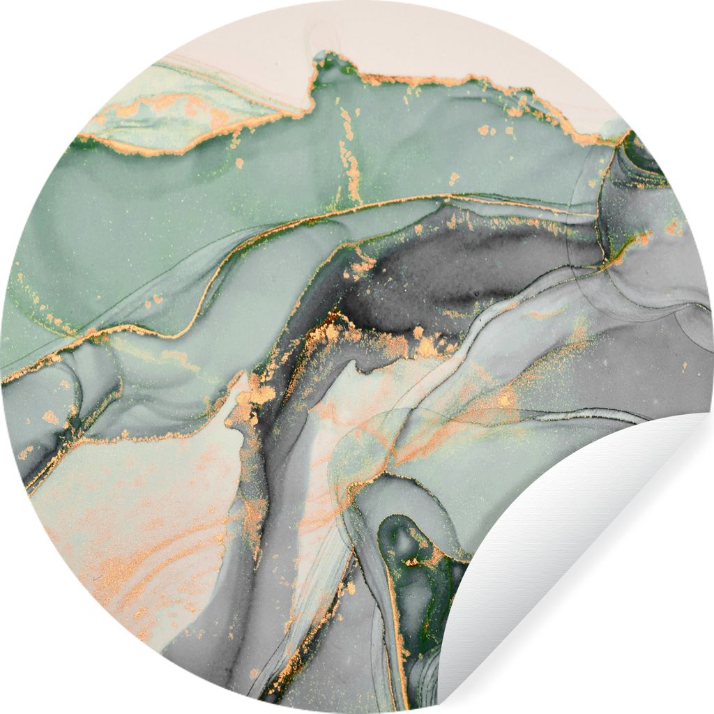 MuchoWow Runde Wandtattoo - Wandsticker Tapete Aufkleber Gold - Marmor - Grün - Luxus - Glitzer - Marmoroptik Ø 30 cm Selbstklebend und Reposit...
