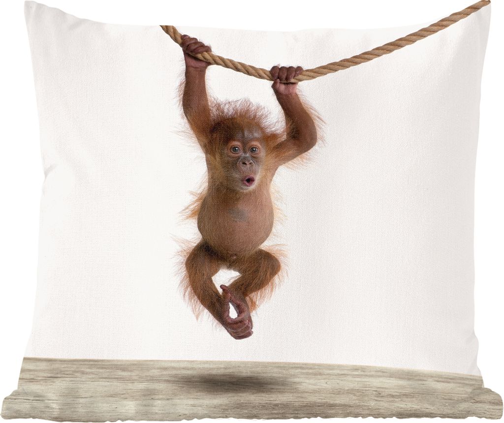 MuchoWow Zierkissen Sofakissen Wohnzimmer Dekokissen 60x60 cm Affe - Tiere - Kinder - Orang Utan - Jungen - Mädchen - Sitzfläche - Foto Polster