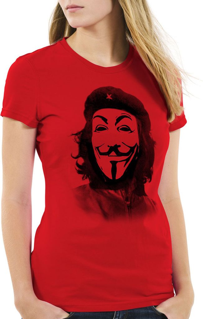 style3 Anonymous Kuba Liberta Damen T-Shirt Hacktivismus Netzkultur Guy Fawkes revolution, Farbe:Rot, Größe:XS