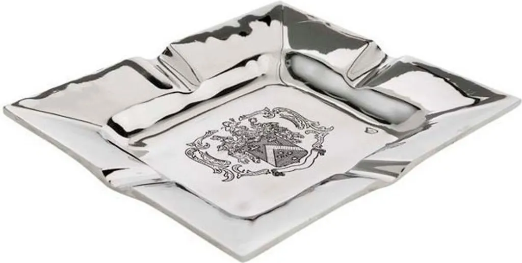 Cendrier design en métal nickelé style baroque pour salon de standing
