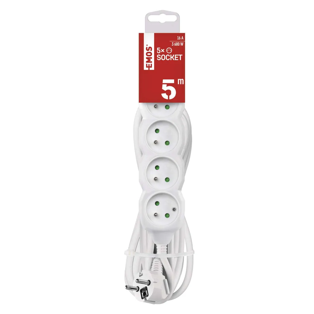 EMOS Cavo di prolunga 5 m / 5 prese / bianco / PVC / 1,5 mm2, P0515R