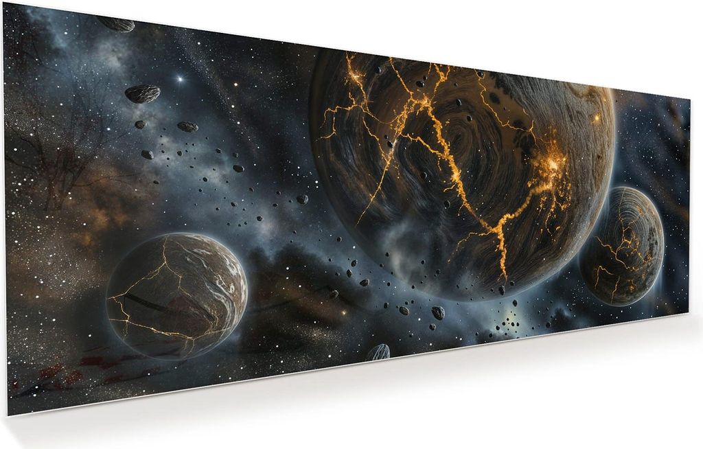 Glasbild 125x50cm in XXL für Wohnzimmer, Schlafzimmer Motiv Drei Welten