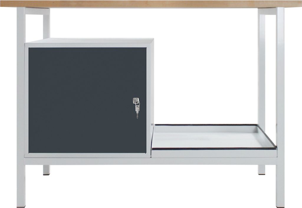 Werkbank Light Rhino mit Ablagefach + 1 Tür | HxBxT 82,5x120x60cm | Traglast 300kg | Lichtgrau/Anthrazitgrau
