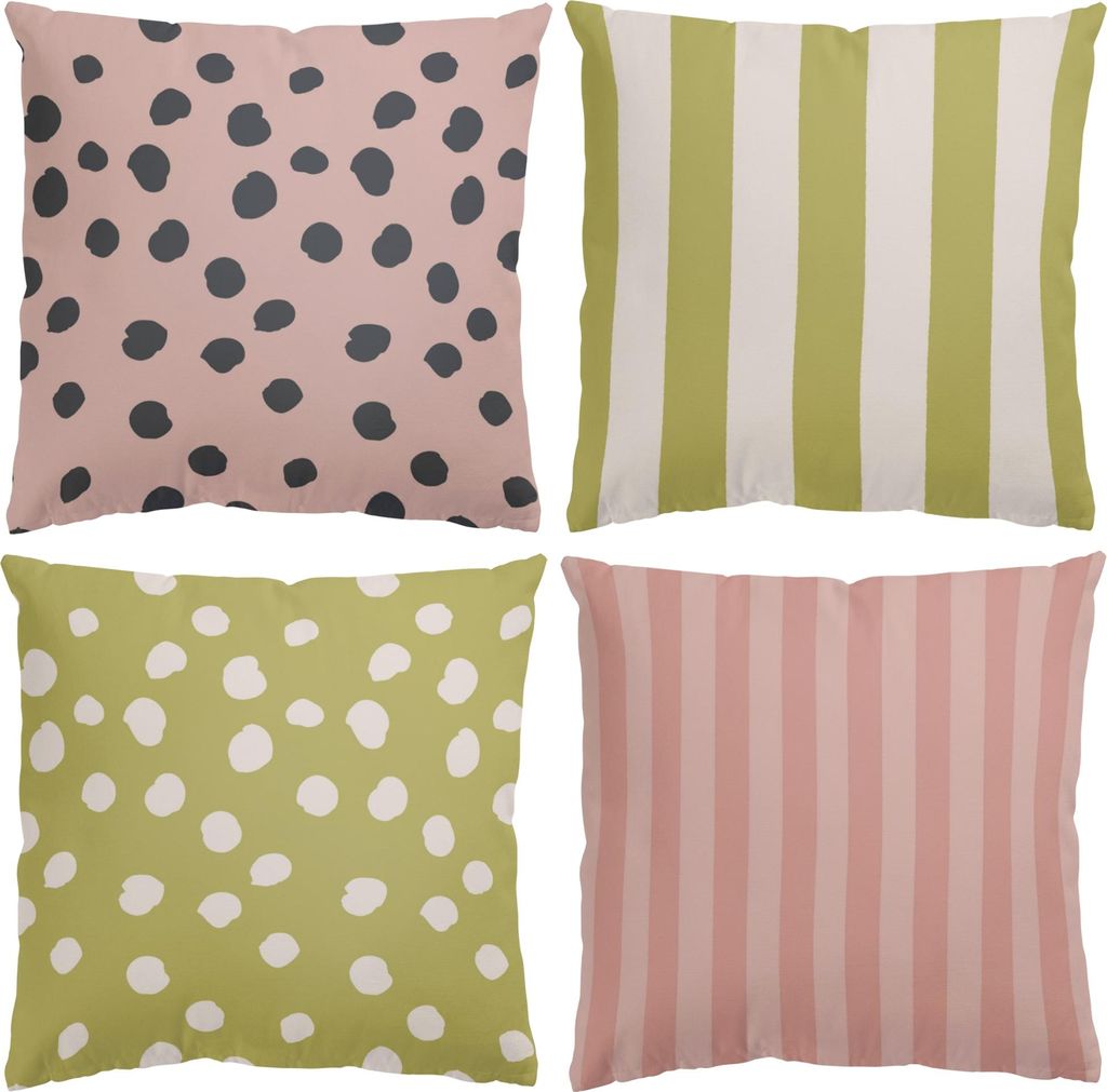 Dekokissen 4-teilig Muster drinnen / Indoor Zierkissen Canvas waschbar Blumenmuster bunt Pop Art Sofakissen mit Füllung
