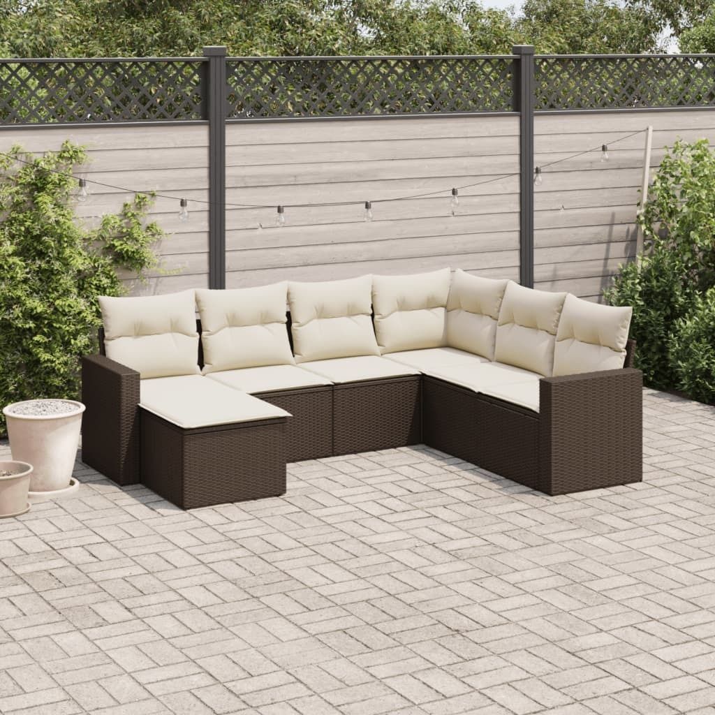 Maison Exclusive - 7-tlg. Garten-Sofagarnitur mit Kissen Braun Poly Rattan