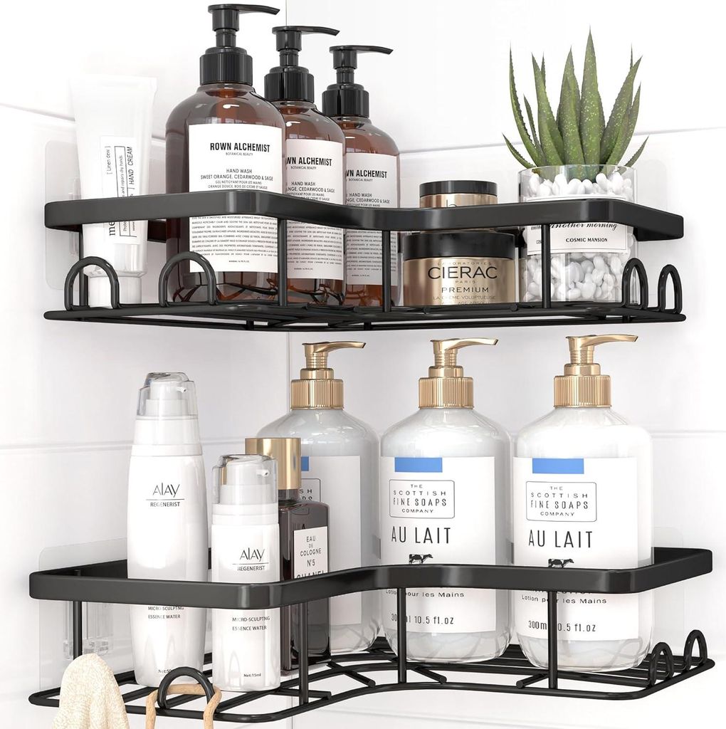 Duschablage Ohne Bohren - 2 Stš¹cke Rostfreies Duschgel Halterung Ohne Bohren Duschablage Ecke Mit 4 Haken Seifenschale Und Rasiererhalter, Langl...