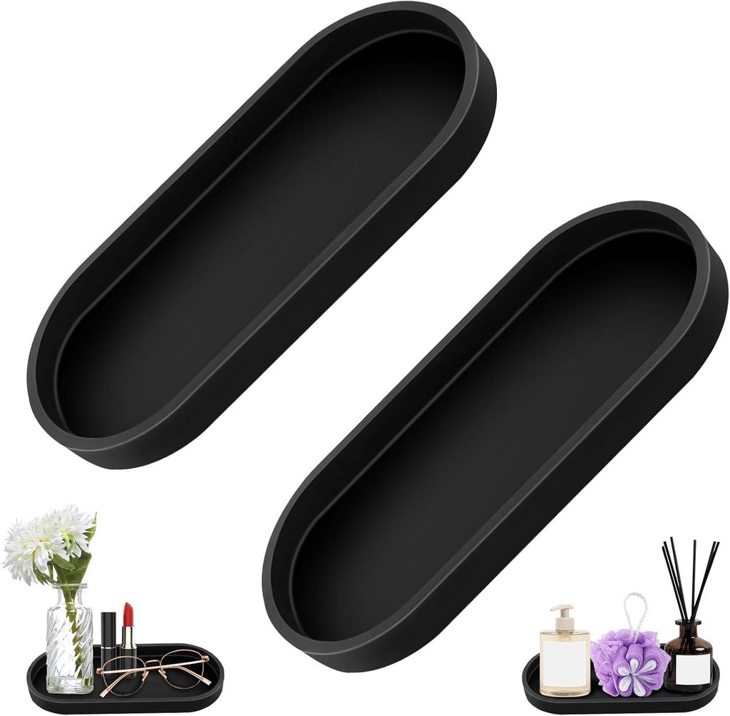 ovale schwarze Plateaus aus Silikon – Bad/Küche – Antidérapants – Etagere/Konsole – einfache Bedienung