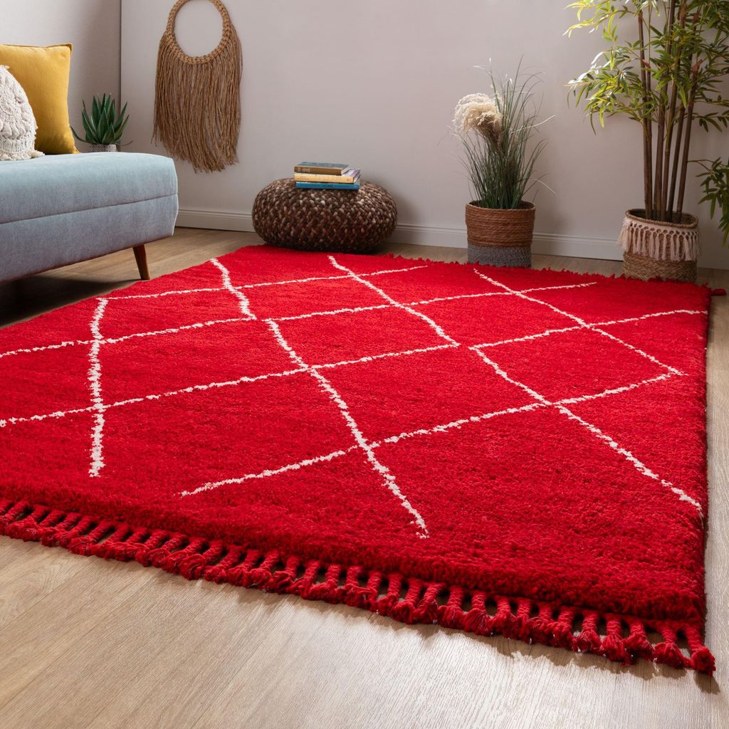 Steffensmeier Berber Teppich Boumia | Schurwolle, Rot, Größe: 140x200 cm , Original aus Marokko, Teppich für Wohnzimmer, Schlafzimmer