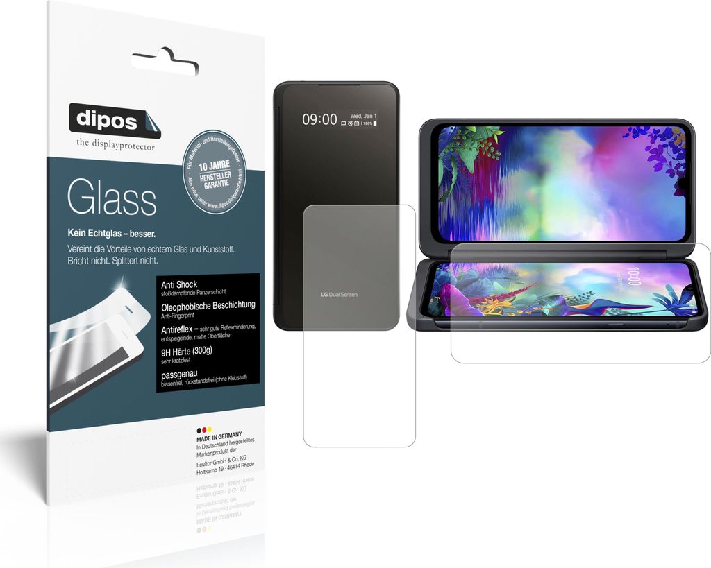 2x Schutzfolie für LG G8X ThinQ Dual Screen Case matt - Anti-Shock 9H Folie dipos Glass Kunststoffglas