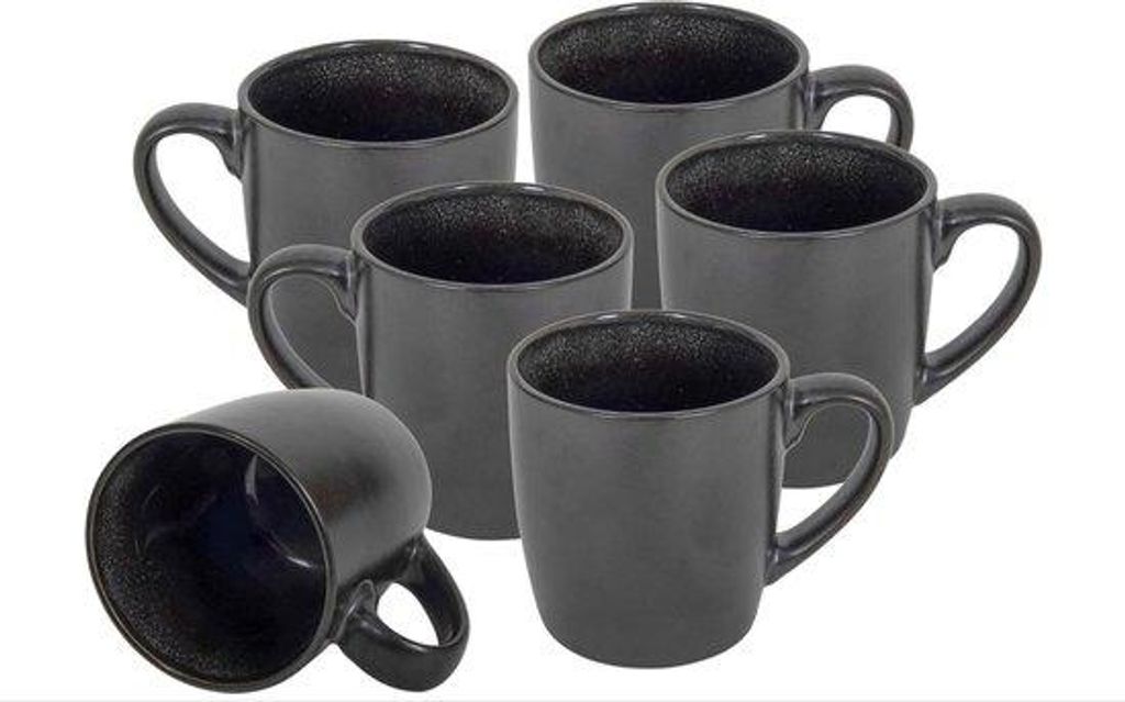 Set aus 6 schwarzen metallischen Kaffeebechern, 350 ml, Porzellan, Geschirrspülerfest