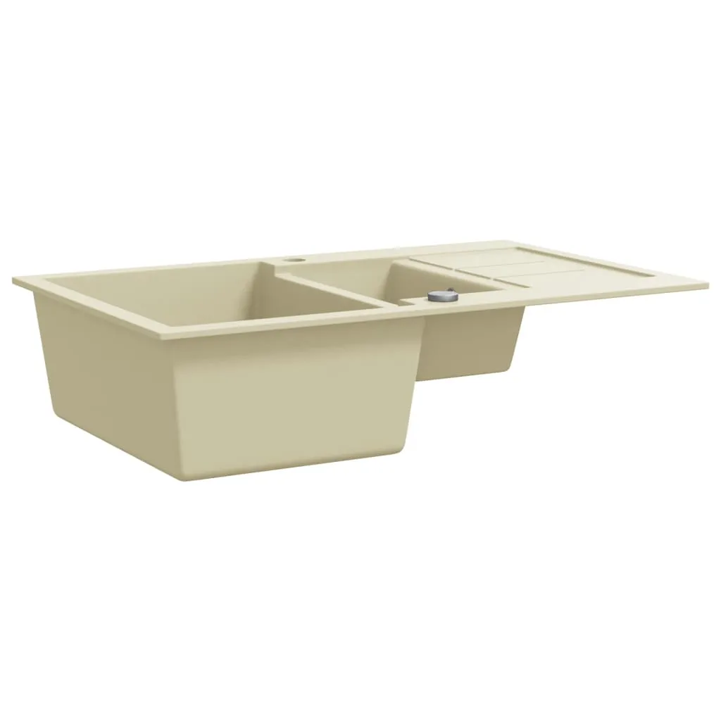 Évier granit beige vidaXL 2 bacs : durable, anti-taches, facile à nettoyer
