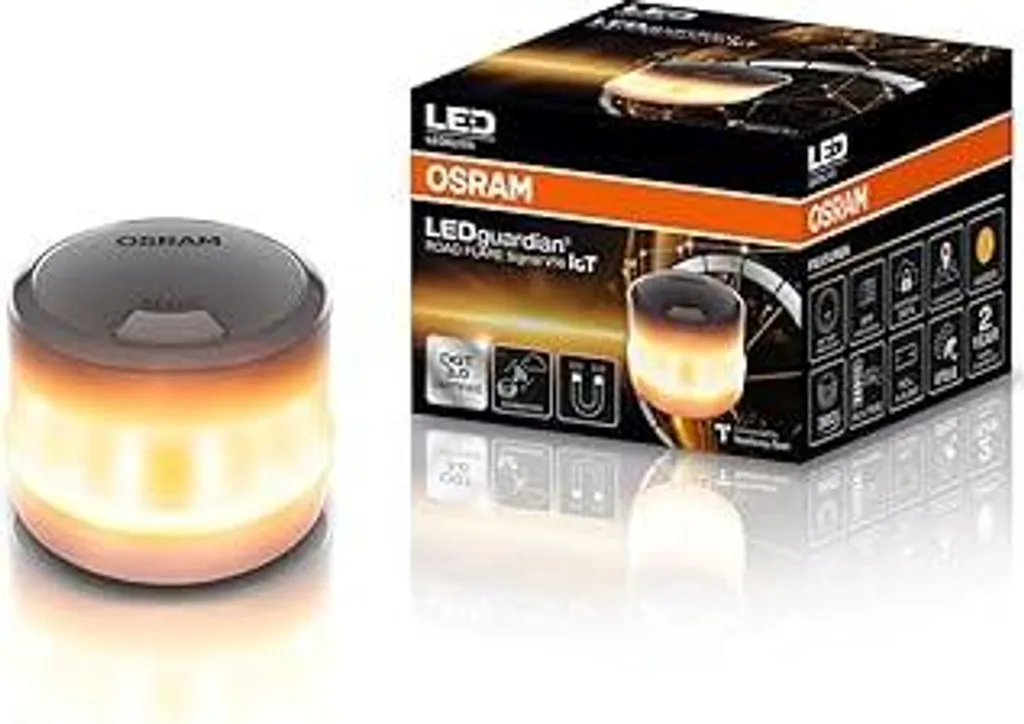 Osram LEDguardian Road Flare Signal V16 IoT, lampeggiante LED DGT 3.0, uso obbligatorio in Spagna, 1900K, localizzazione in tempo reale