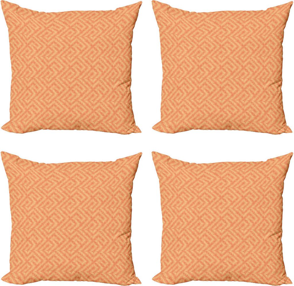 ABAKUHAUS Geometrisch Kissenbezug Set (4 Stück), Grunge Art-Quadrat-Fliesen, Moderner Doppelseitiger Digitaldruck, 50 cm x 50 cm, Blasse Orange Ve...
