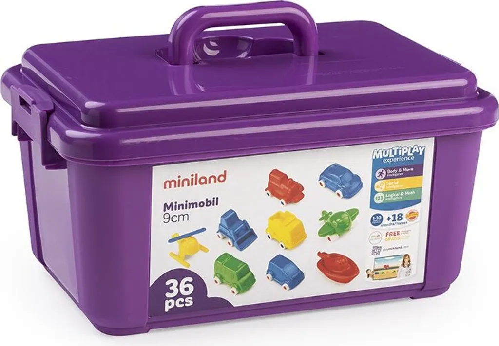 Set de 36 Voitures Miniatures Miniland 9cm pour Éveil et Jeu de Groupe