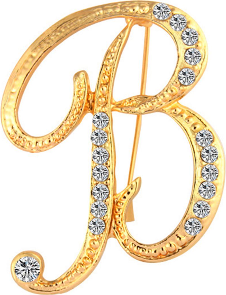 1 Stück Mode Uni Strass Englisch Buchstaben Alphabet AZ Brosche Pin Ornament-Golden B