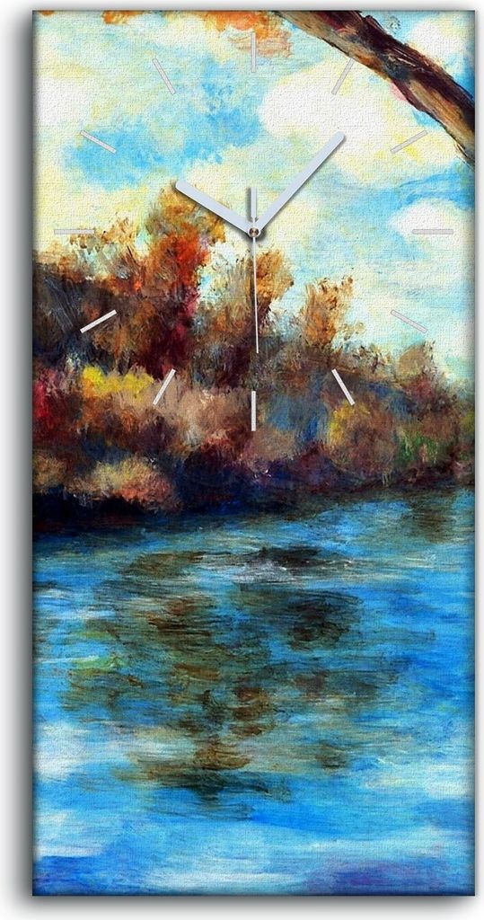 Leinwand Uhr Küche Wohnzimmer Bild 30x60 Malerei Wald Bäume Fluss Wolken Natur - weiße Hände