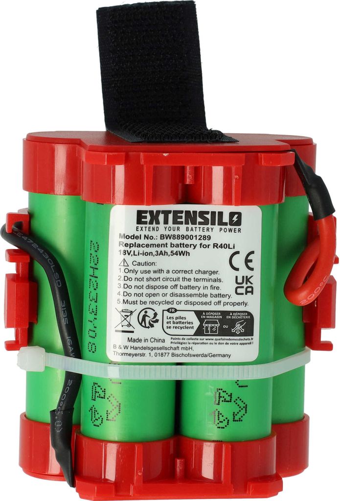 EXTENSILO Akku kompatibel mit McCulloch R800 2018, R800 2019, R1000 2018, R1000 2017, R800 2017, R1000 2019 Rasenmäher (3000mAh 18V Li-Ion)