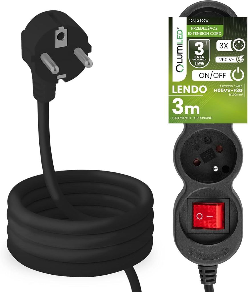 LUMILED Steckdosenleiste mit ON/OFF Schalter 3-Fach Produktbild 