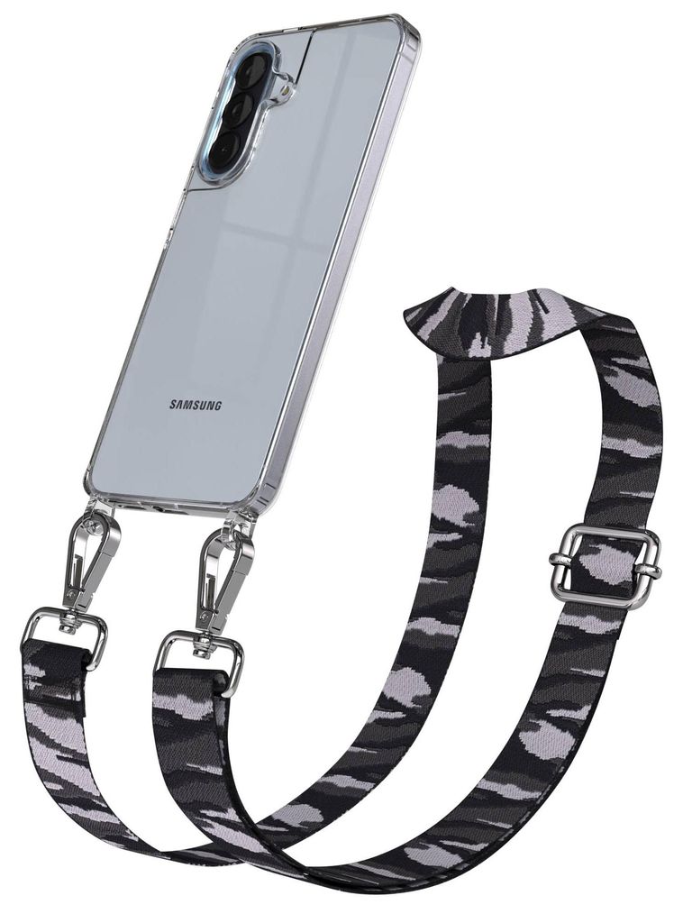 EAZY CASE Handykette - Verstellbarer Trageriemen kompatibel mit Samsung Galaxy A57, Handykordel mit transparenter Silikon-Hülle, Karabiner Silber,...