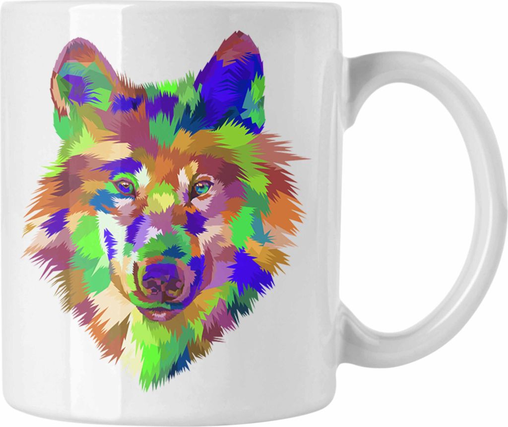 Trendation - Wolf Poiygon Grafik Tasse Geschenk Wölfe Liebhaber Bunt Grafiken (Weiß)