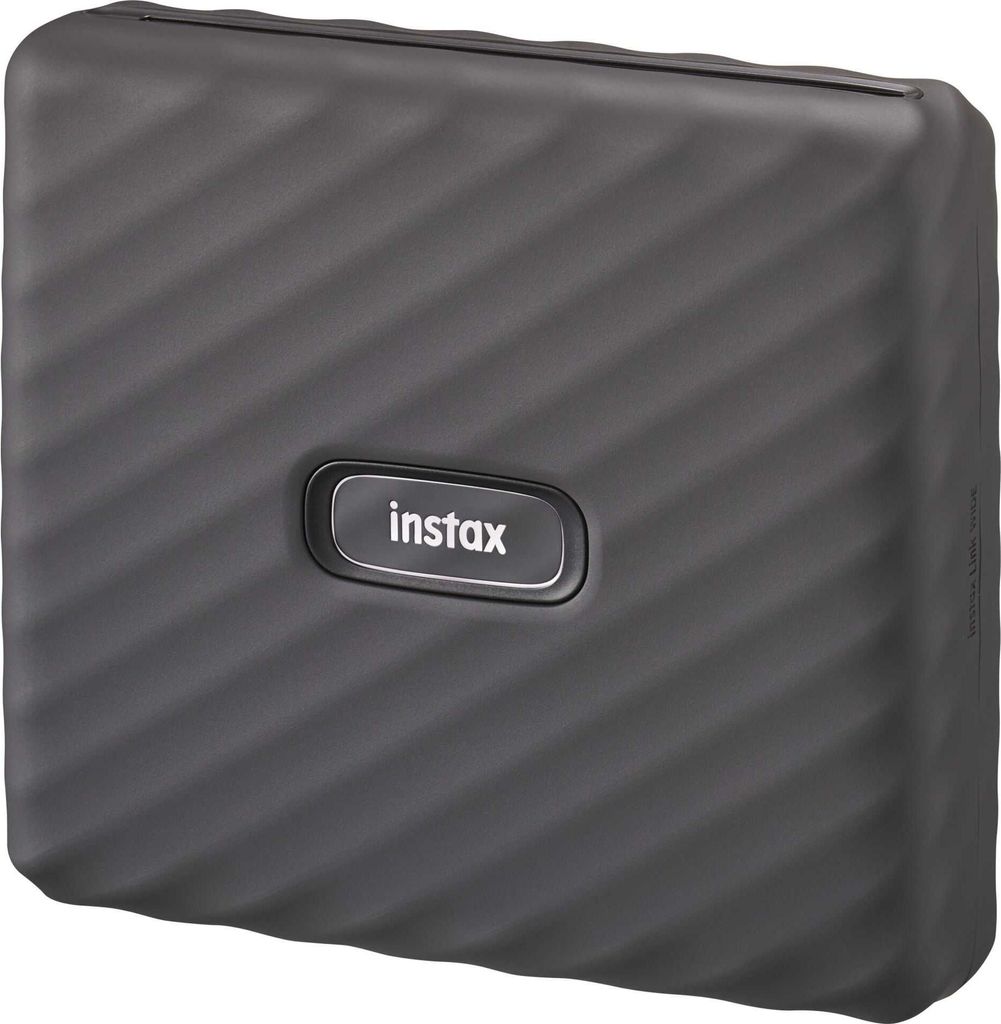 A gray Fujifilm Instax Link Wide printer is shown against a white background.