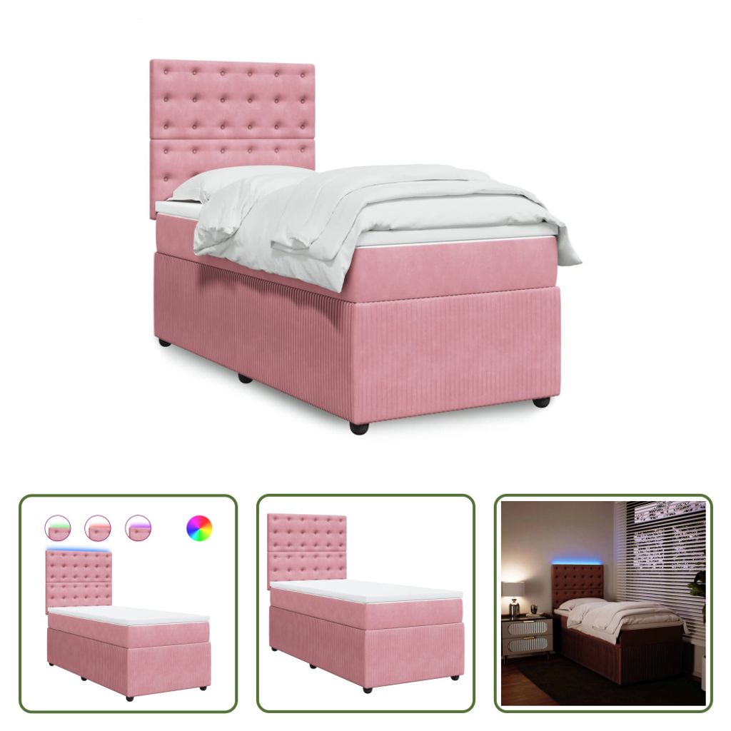 The Living Store Boxspringbett mit Matratze Rosa 80x200 cm Samt