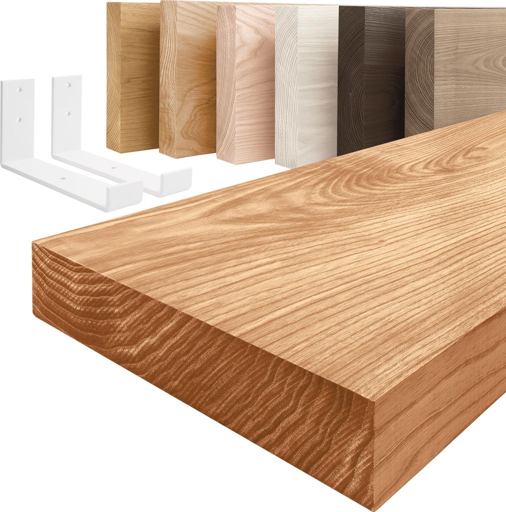 LAMO Manufaktur Wandregal Holz Gerade | Regal Farbe: Dunkel | mit weißem Industrial Regalträger | 60 cm