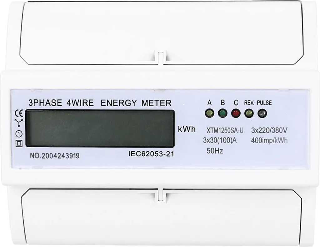 Compteur électrique numérique triphasé 100A avec écran LCD et rail DIN