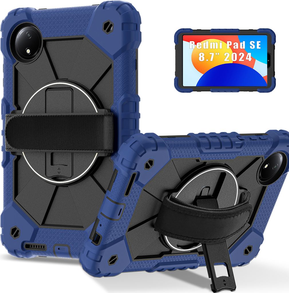 Hülle für Xiaomi Redmi Pad SE 8.7" 4G 2024 Tablette Schutzhülle Stoßfeste mit 360 Drehbarer Handschlaufe/Ständer Navy Schwarz