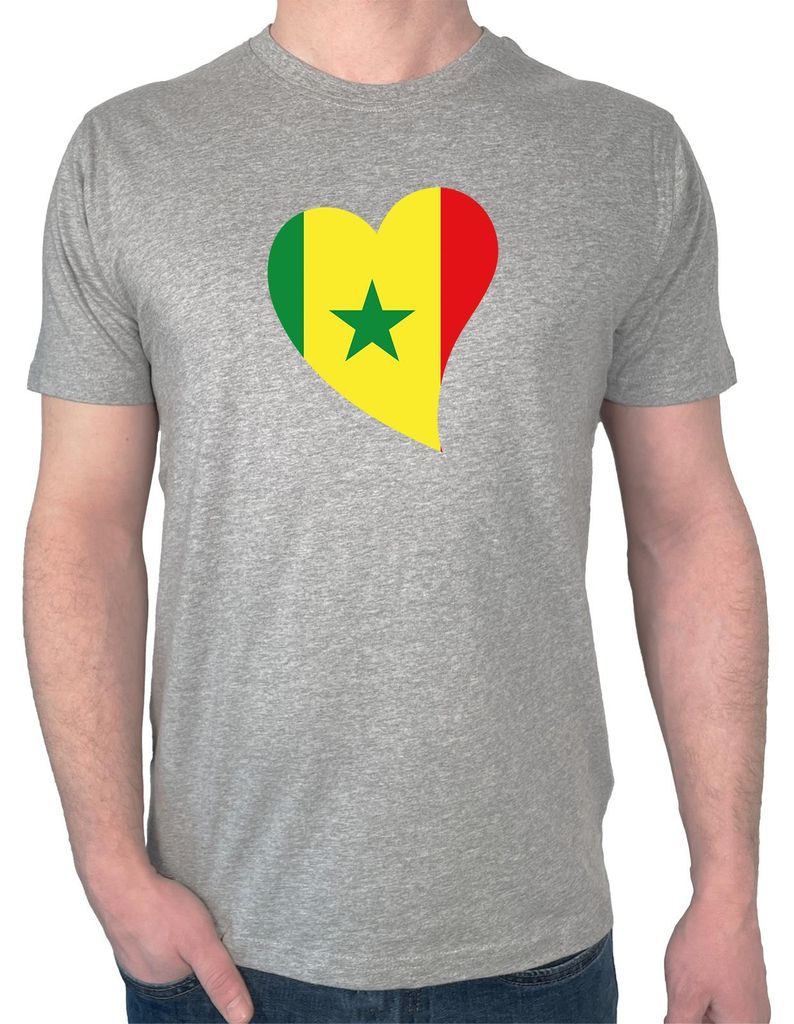 Huuraa Herren T-Shirt Senegal Flagge Herz S Sport Grey Bio Baumwolle Fairtrade Herrenshirt Geschenkidee