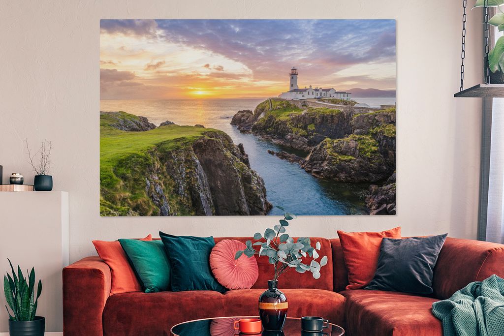 OneMillionCanvasses - Leinwandbilder - 150x100 cm, Fanad Head Leuchtturm bei Sonnenuntergang, Wandbilder Kunstdruck Wanddekoration