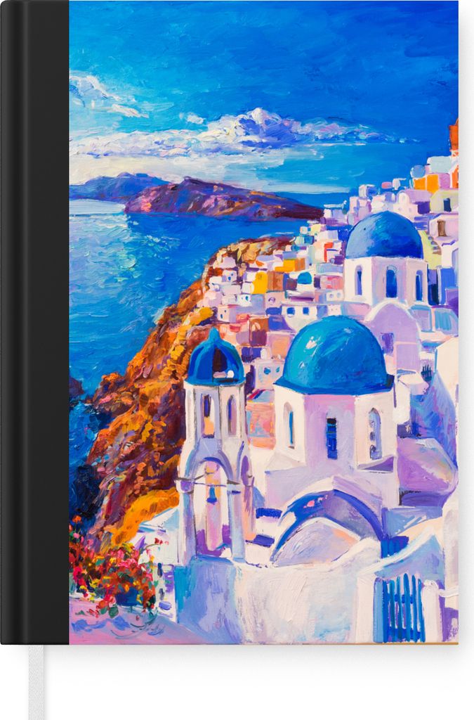 MuchoWow Notizbuch Tagebuch Haushaltsbuch Notebook A5 Malerei - Griechenland - Wasser - Öl - Notizblock - Notizheft - Notebook - Schreibblock - ...