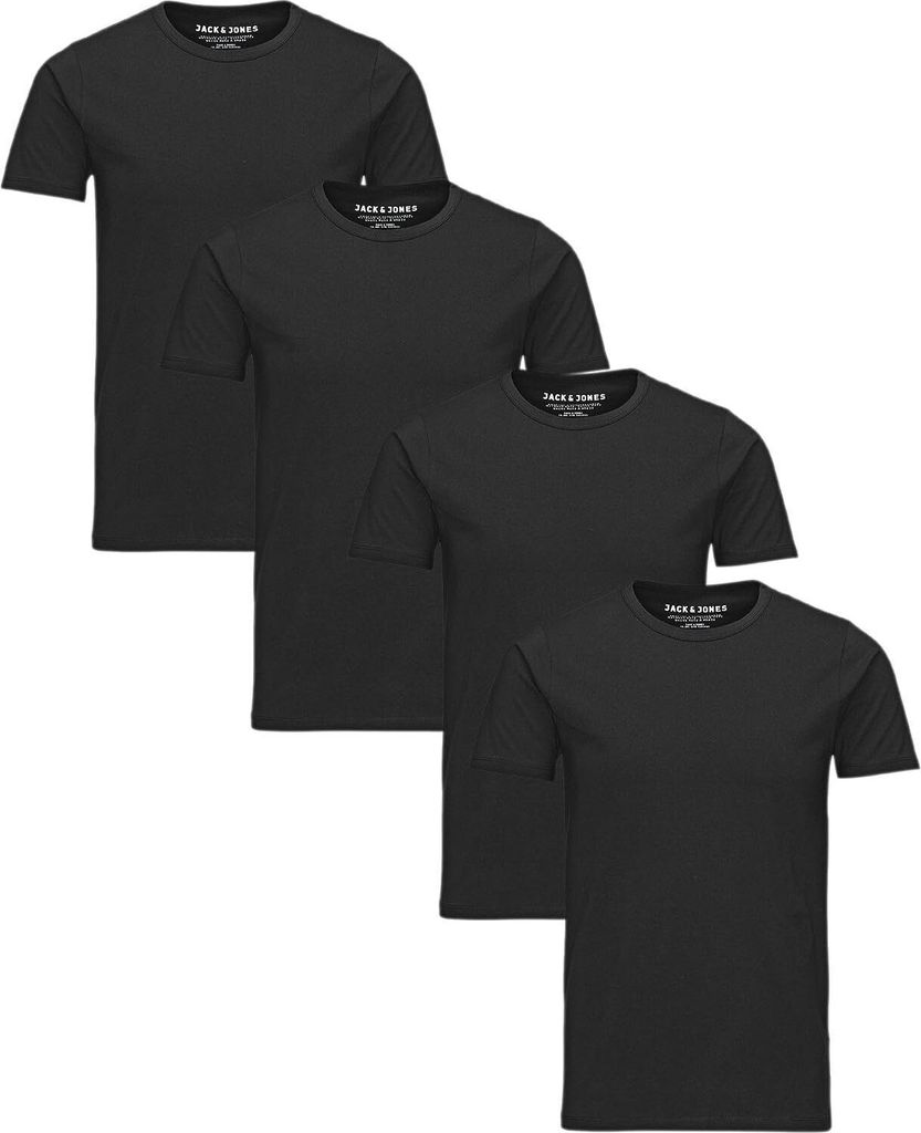 4er Pack T-Shirt Jack & Jones O-Neck Rundhals Kurzarm Basic Herren T-Shirts Slim-Fit, 4er Pack TS-O-Neck Black-XL