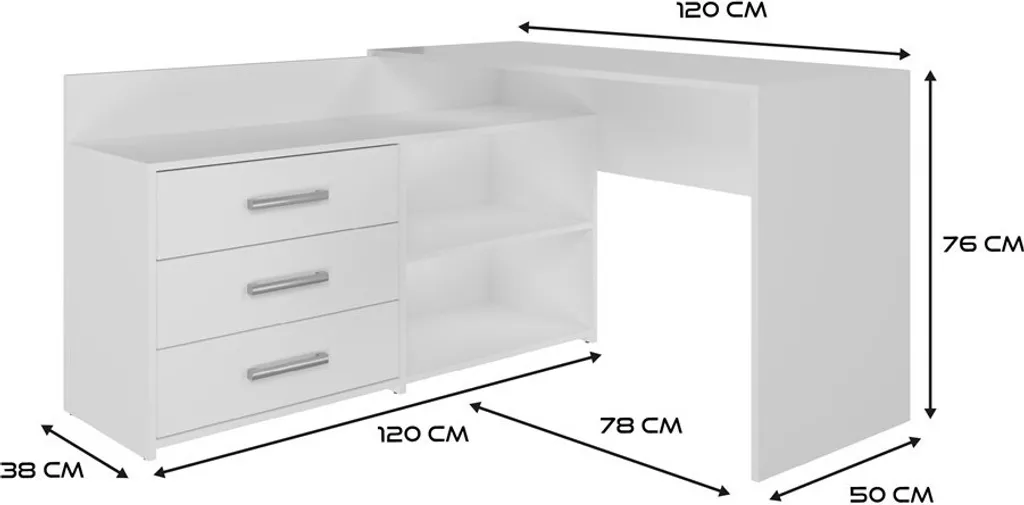Bureau avec commode MIKOL blanc design moderne pour espace de travail
