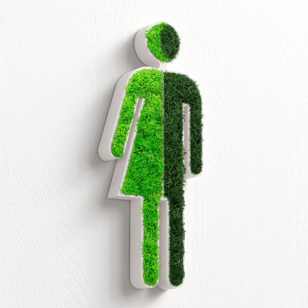MOOSWERK WC Moosschild Divers Non-Binary | Moos Schild Wanddekoration für Toiletten | Nachhaltige und stilvolle WC-Beschilderung in Weiß | Deko f...