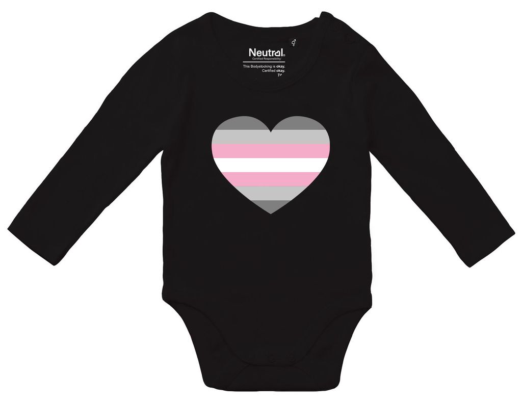 Huuraa Baby Body Demigirl Pride Flagge LGBTQ Herz 62 Black Baumwolle Fairtrade Langarmbody Geschenkidee