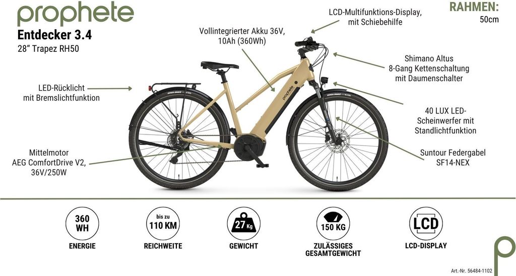 PROPHETE ENTDECKER 3.4 Mittelmotor Trekking E-Bike 28", 360 Produktbild 9