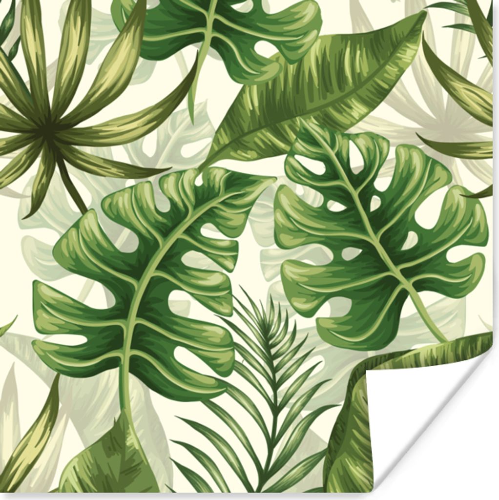 MuchoWow Poster Monstera - Illustration - Weiß - Mädchen - Kinder - Jungen 30x30 cm - Wandposter - Printing