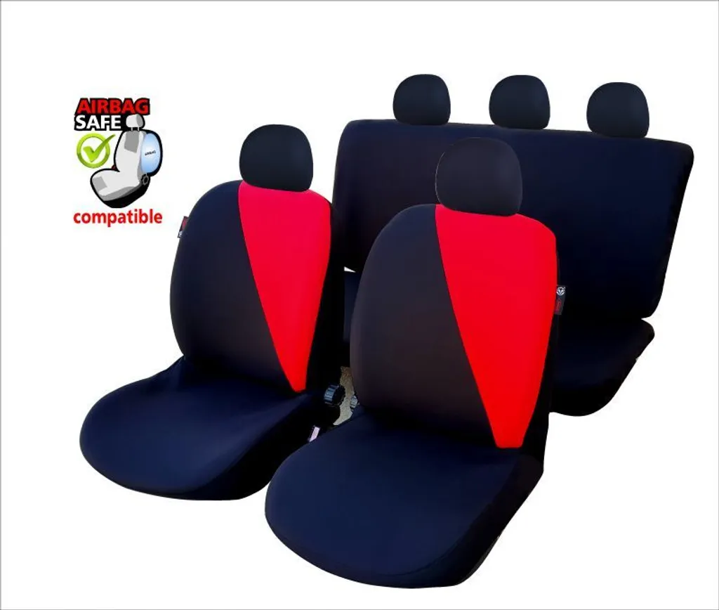 SB634 Set Coprisedili Auto Sportivi Nero Rosso - Compatibile Airbag