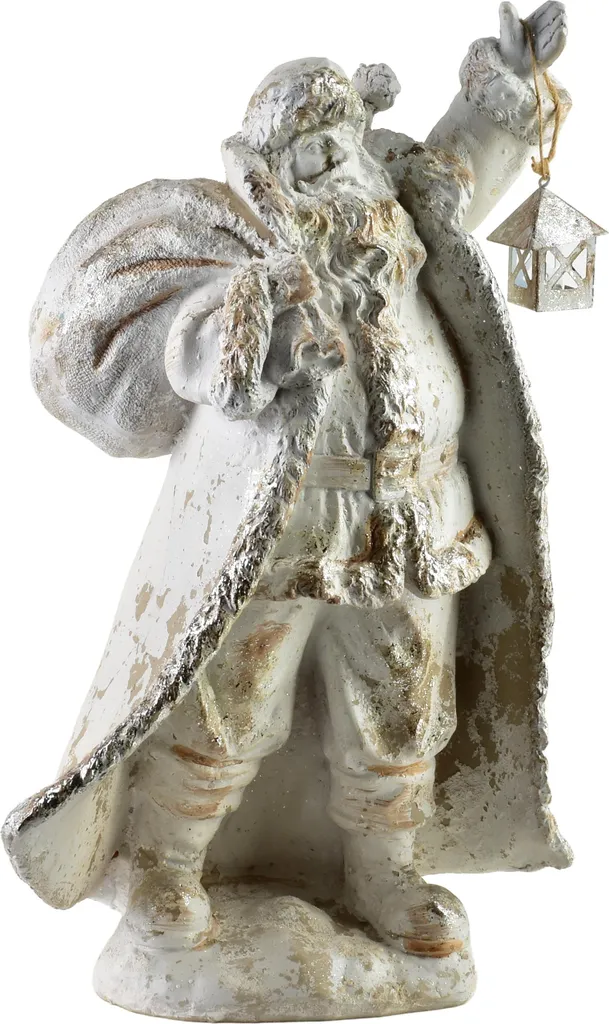 Père Noël Santa Lila 41cm en résine robuste finition Or et Blanc mat